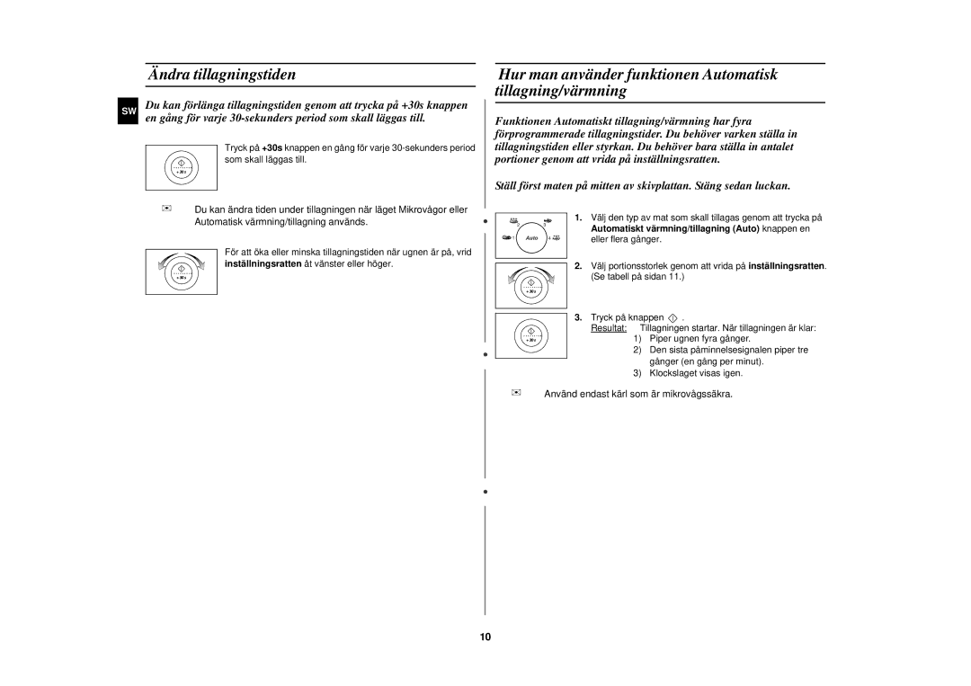 Samsung M1777N/XEE manual Ändra tillagningstiden, Hur man använder funktionen Automatisk tillagning/värmning 