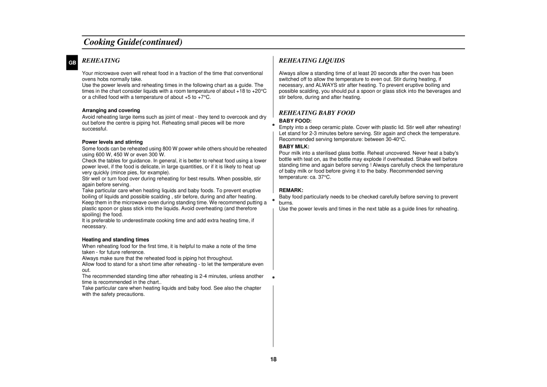 Samsung M1777N/XEE manual Reheating Liquids, Reheating Baby Food 