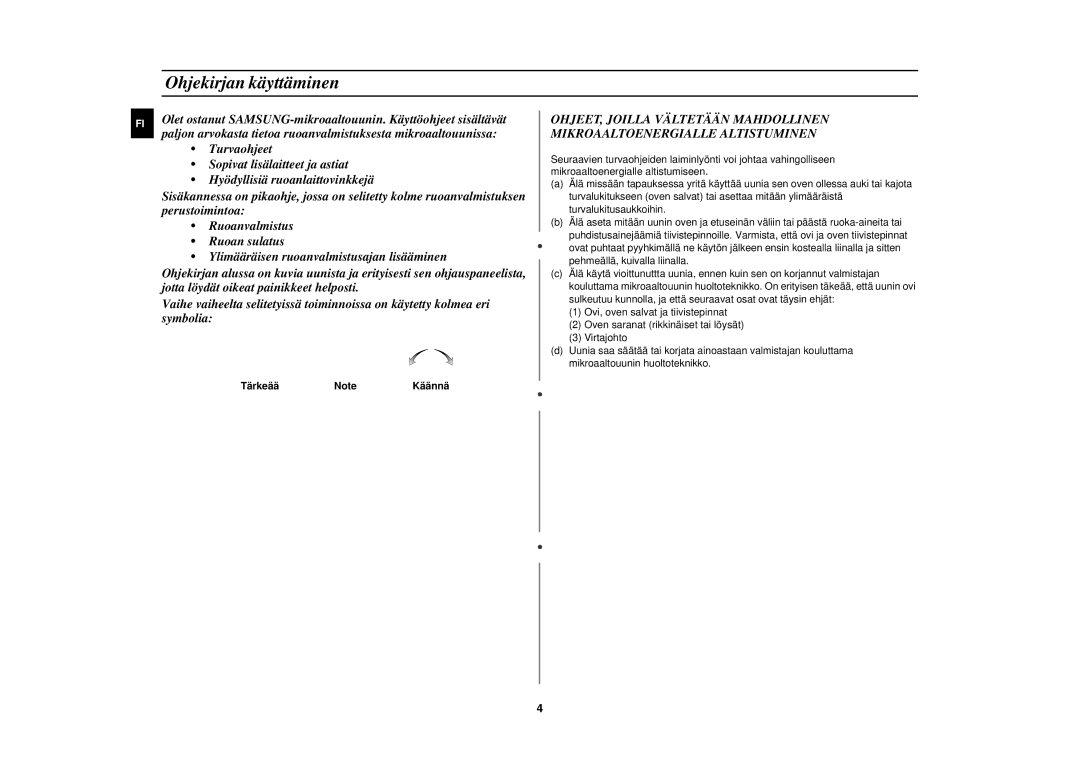 Samsung M1777N/XEE manual Ohjekirjan käyttäminen, Tärkeää 