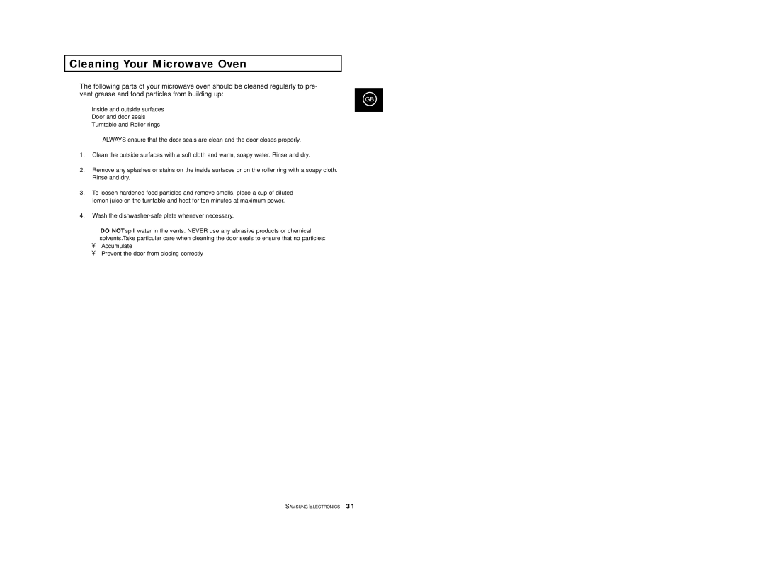 Samsung M1777/XEN, M1777/XEF, M1777-S/XEN, M1777/XEC manual Cleaning Your Microwave Oven 