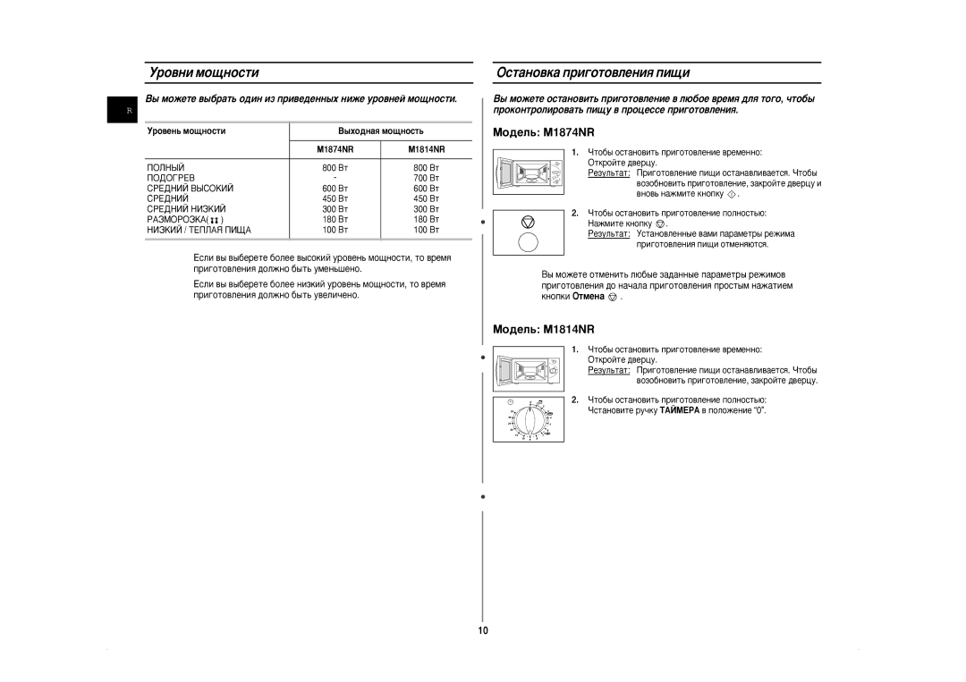 Samsung M1814NR/BWT manual Ó‚Ìë Ïó˘Ìóòúë, OÒÚ‡ÌÓ‚Í‡ ÔË„ÓÚÓ‚ÎÂÌËﬂ ÔË˘Ë, Ó‚ÂÌ¸ ÏÓ˘ÌÓÒÚË ˚ıÓ‰Ì‡ﬂ ÏÓ˘ÌÓÒÚ¸, Íìóôíë OÚÏÂÌ‡ 