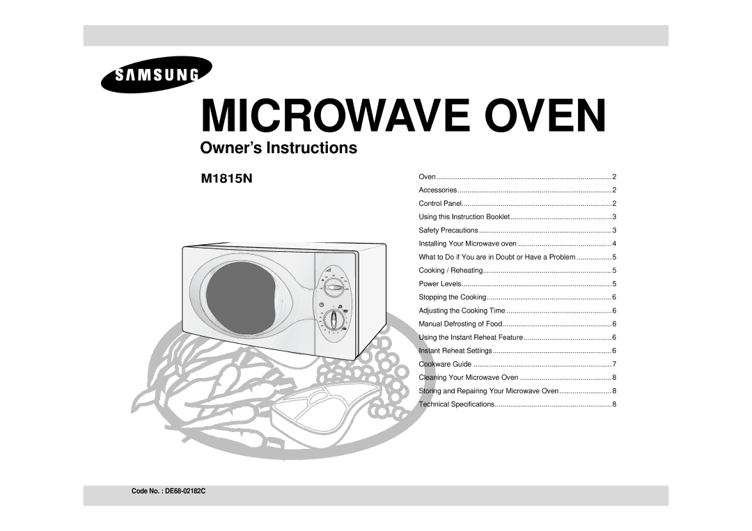 Samsung M1815N/BOL manual Microwave Oven 