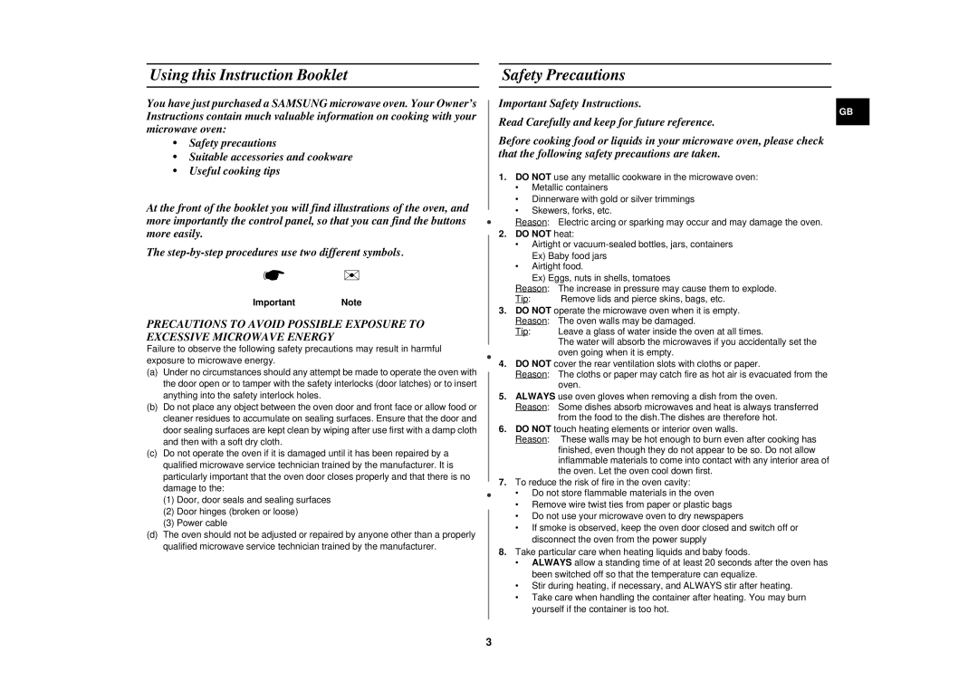 Samsung M1815N/BOL manual Using this Instruction Booklet, Safety Precautions, ImportantNote, Do not heat 