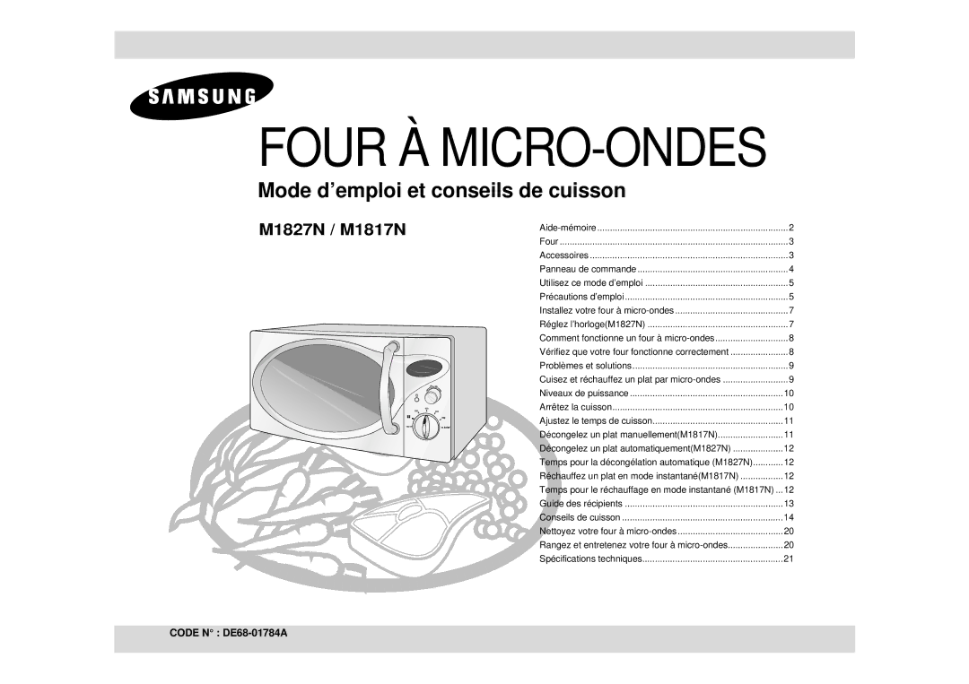 Samsung M1817N-Y/XEF, M1817N/XEF, M1817N-V/XEF, M181DN-Y/XEF, M1817N-YX/XEF, M1817N-M/XEF manual Four À MICRO-ONDES 