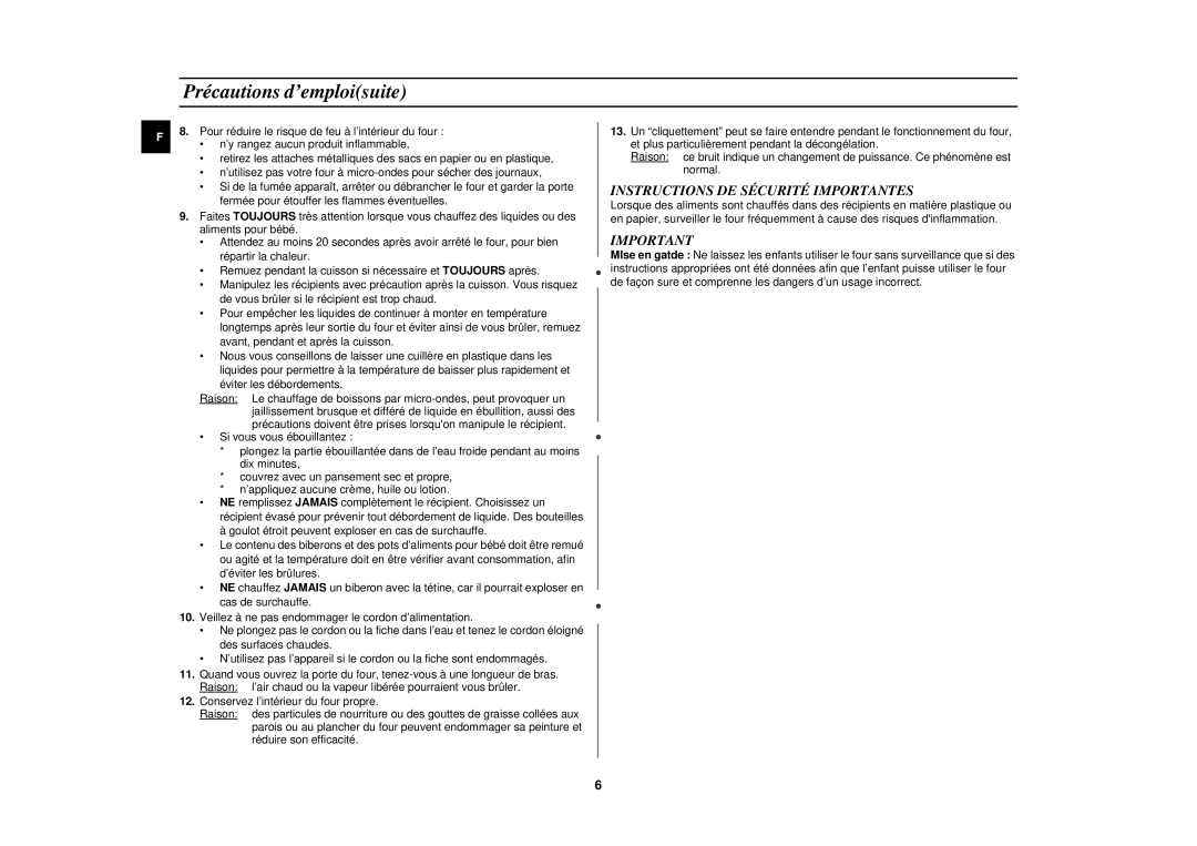 Samsung M1817N/XEF, M1817N-Y/XEF, M1817N-V/XEF, M181DN-Y/XEF Précautions d’emploisuite, Instructions DE Sécurité Importantes 