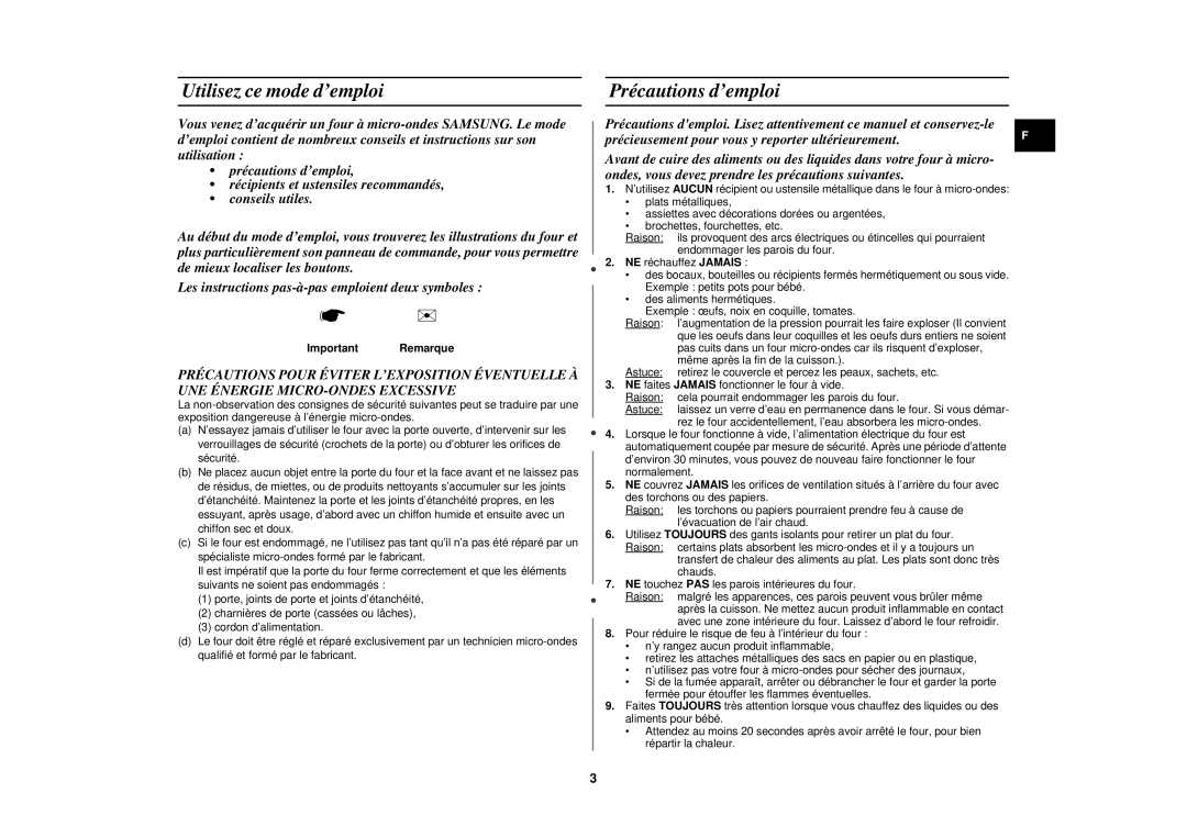 Samsung M181DN-Y/XEF, M1817N/XEF, M181DN-X/XEF manual Utilisez ce mode d’emploi, Précautions d’emploi, Important Remarque 