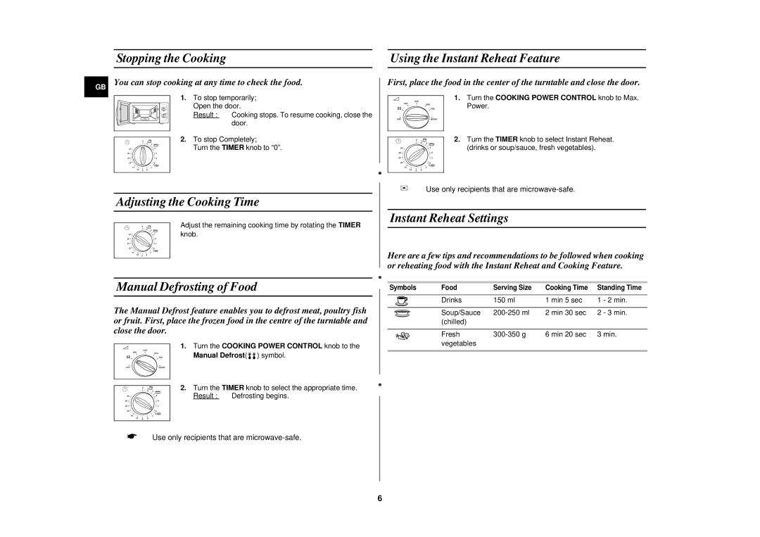 Samsung M181DN/GEN manual Stopping the Cooking Using the Instant Reheat Feature, Adjusting the Cooking Time 