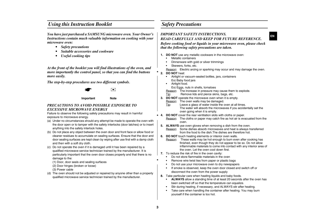 Samsung M181DN/NIG manual Using this Instruction Booklet, Safety Precautions, Important Note, Do not heat 