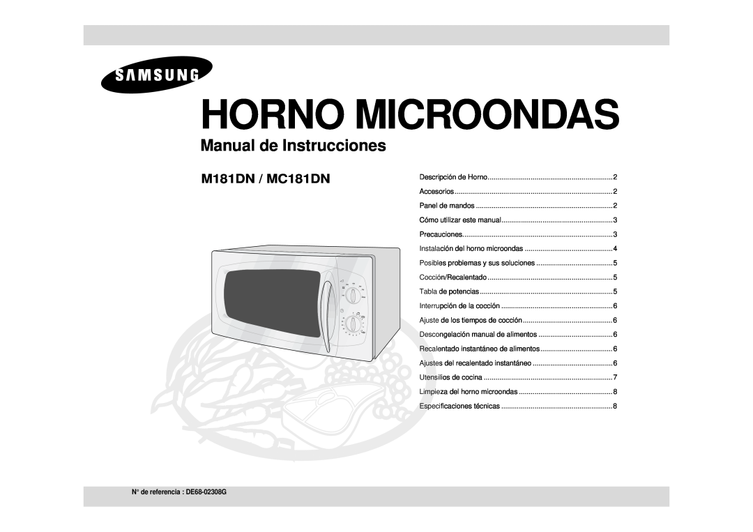 Samsung M181DN-K/XEC, M181DN/XEC manual Horno Microondas, Manual de Instrucciones, M181DN / MC181DN 