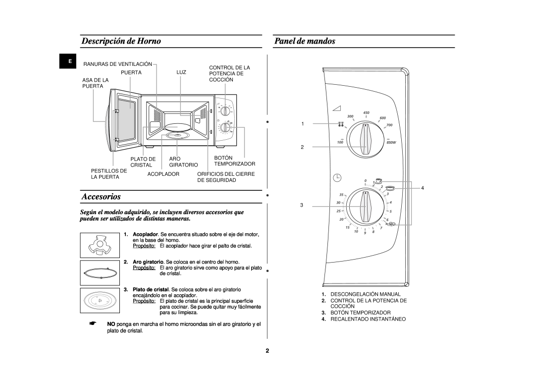 Samsung M181DN/XEC, M181DN-K/XEC manual Descripción de Horno, Panel de mandos, Accesorios 