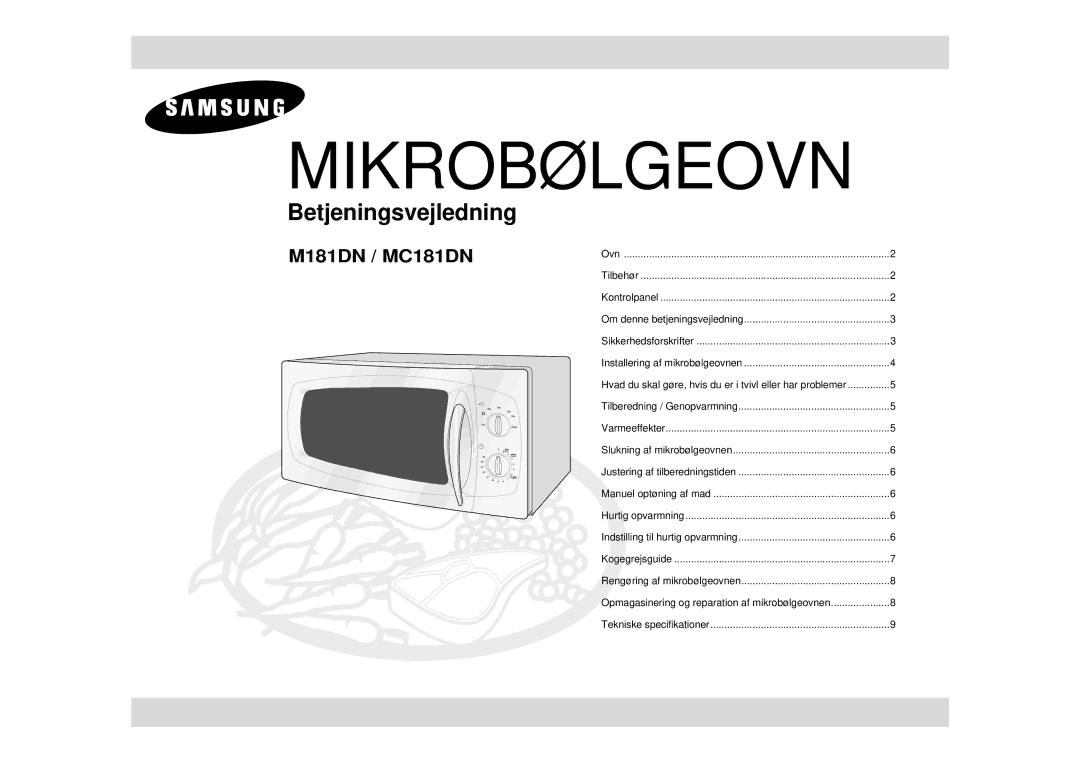 Samsung M181DN/XEE manual Mikrobølgeovn 