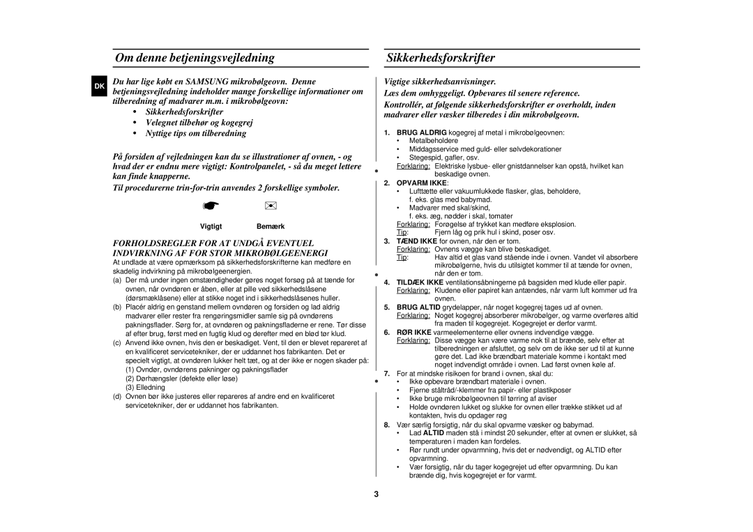 Samsung M181DN/XEE manual Om denne betjeningsvejledning, Sikkerhedsforskrifter 