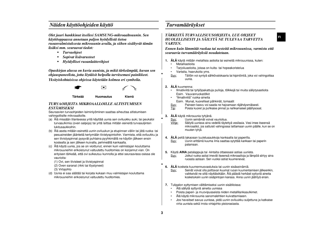 Samsung M182DN/XEE, M182DN-S/XEE manual Näiden käyttöohjeiden käyttö, Turvamääräykset, Tärkeää Huomautus Kierrä 