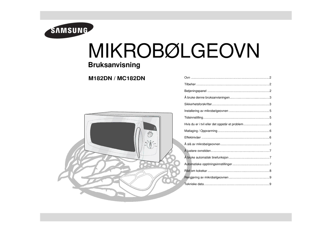 Samsung M182DN/XEE, M182DN-S/XEE manual Mikrobølgeovn 