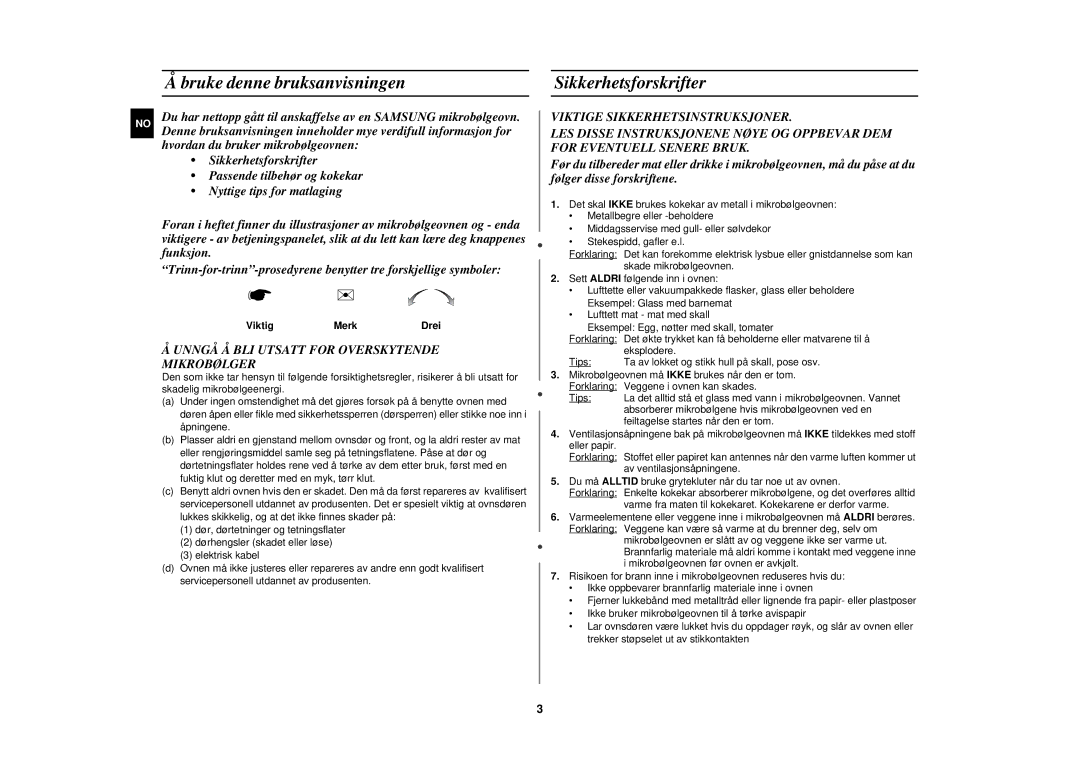 Samsung M182DN/XEE, M182DN-S/XEE manual Bruke denne br uksanvisningen, Sikkerhetsforskrifter 