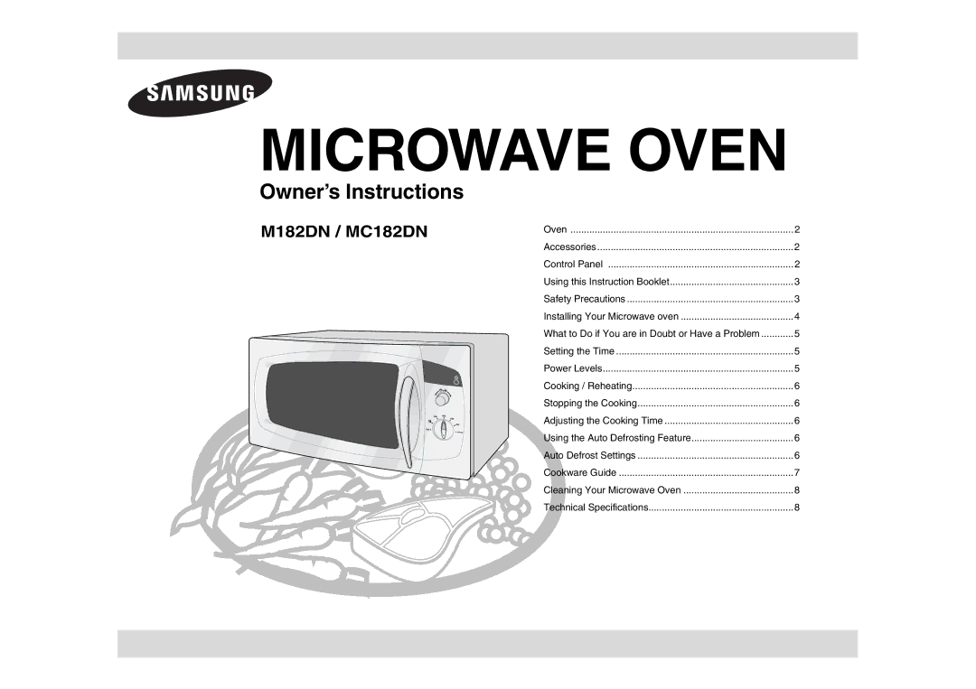 Samsung M182DN-X/ALB, M182DN-X/BOL, M182DN-X/STV, M182DN/BOL manual Microwave Oven 