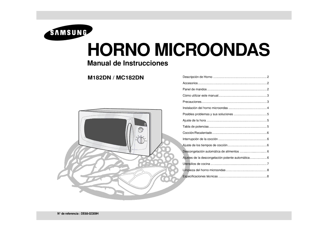 Samsung M182DN-D/XEC, M182DN/XEC, M182DN-B/XEC manual Horno Microondas 