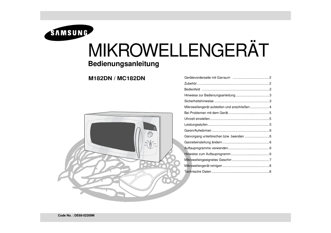 Samsung M182DN-P/XEN, M182DN/XEG, M182DN/XEN, M182DN-S/XEG manual Mikrowellengerät 