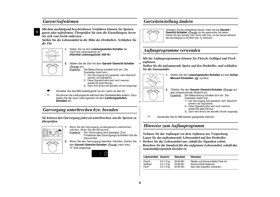 Samsung M182DN/XEN, M182DN/XEG manual Garen/Aufwärmen Garzeiteinstellung ändern, Garvorgang unterbrechen bzw. beenden 