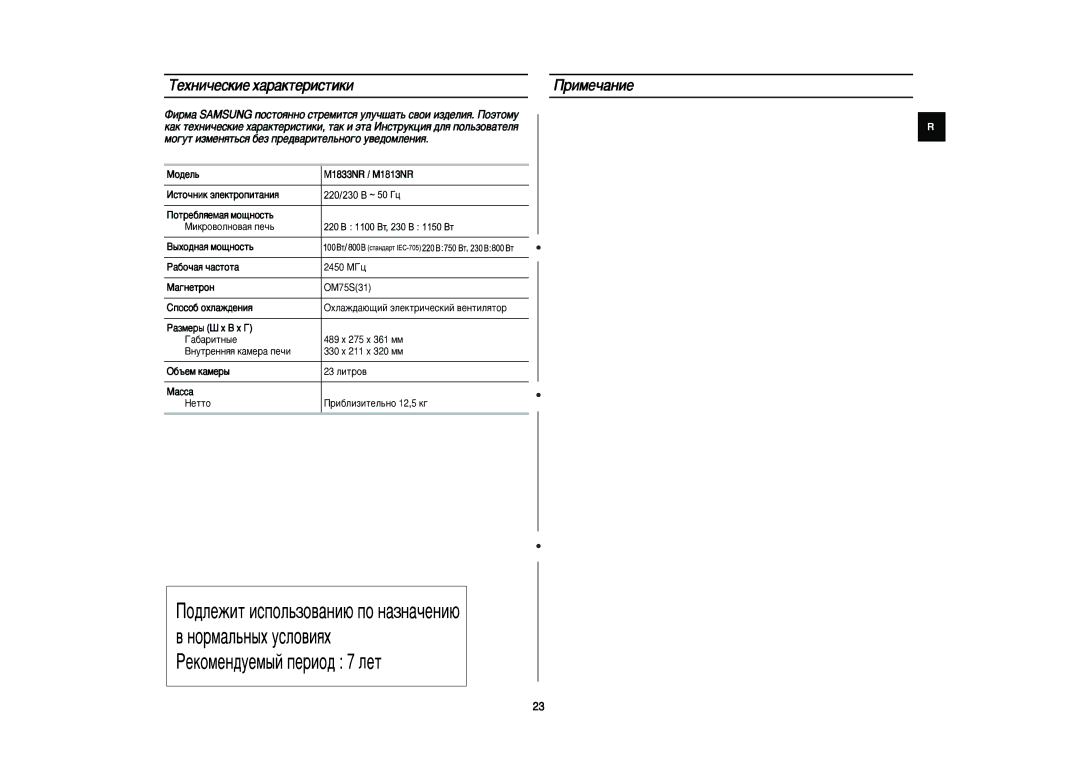 Samsung M1833NR-XD/BWT manual ÍÂıÌË˜ÂÒÍËÂ ı‡‡ÍÚÂËÒÚËÍË ËÏe˜‡ÌËe 