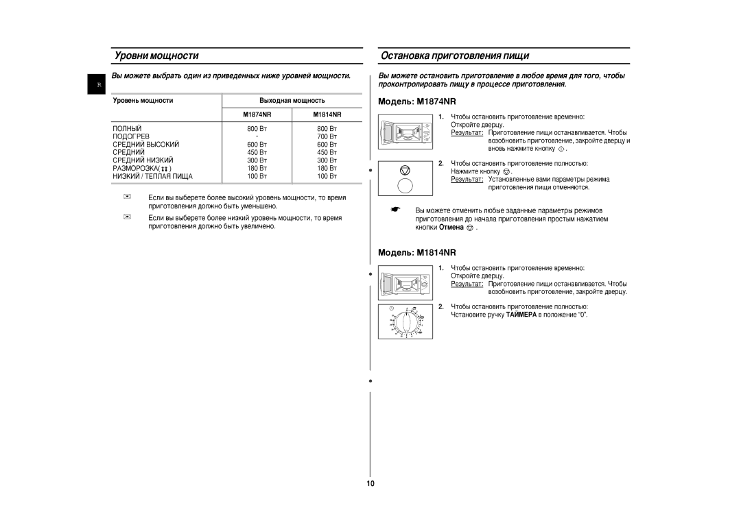 Samsung M1874NR-U/BWT manual Ó‚Ìë Ïó˘Ìóòúë, OÒÚ‡ÌÓ‚Í‡ ÔË„ÓÚÓ‚ÎÂÌËﬂ ÔË˘Ë, Ó‚ÂÌ¸ ÏÓ˘ÌÓÒÚË ˚ıÓ‰Ì‡ﬂ ÏÓ˘ÌÓÒÚ¸, Íìóôíë OÚÏÂÌ‡ 