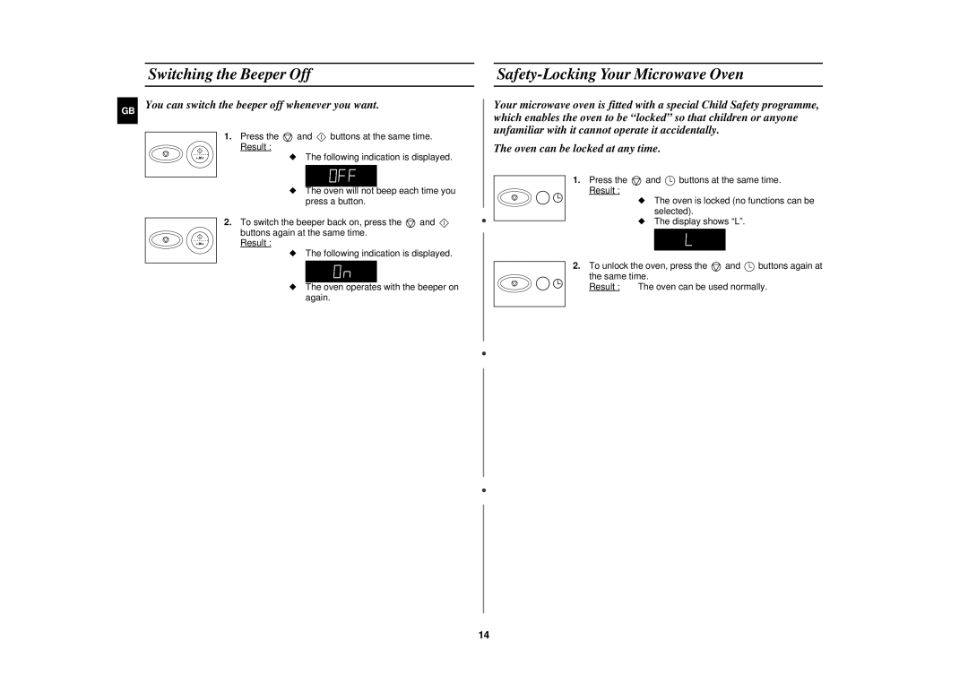 Samsung M1877NCE/SAM, M1877NCE/XFA manual Switching the Beeper Off, Safety-Locking Your Microwave Oven 