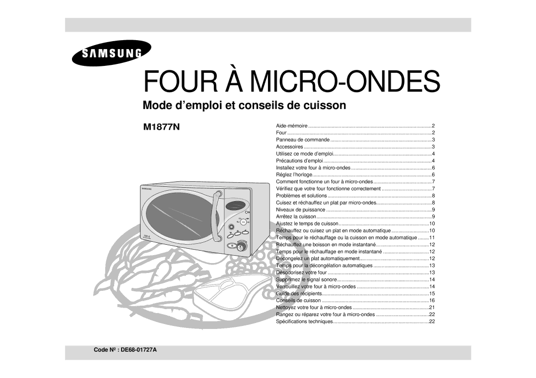Samsung M1877N/XEF manual Four À MICRO-ONDES 