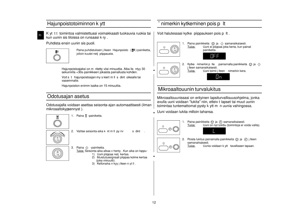 Samsung M187AST/XEE manual Odotusajan asetus, Mikroaaltouunin turvalukitus 