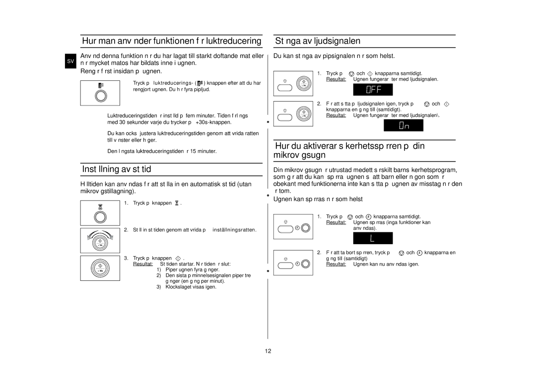 Samsung M187AST/XEE manual Hur man använder funktionen för luktreducering, Inställning av ståtid, Stänga av ljudsignalen 