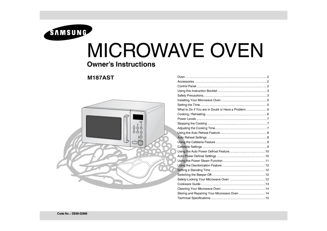 Samsung M187AST/XEE manual Microwave Oven 