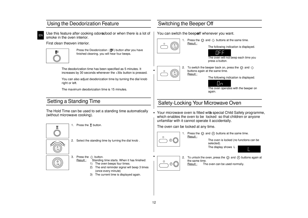 Samsung M187AST/XEE manual Using the Deodorization Feature Switching the Beeper Off, Setting a Standing Time 