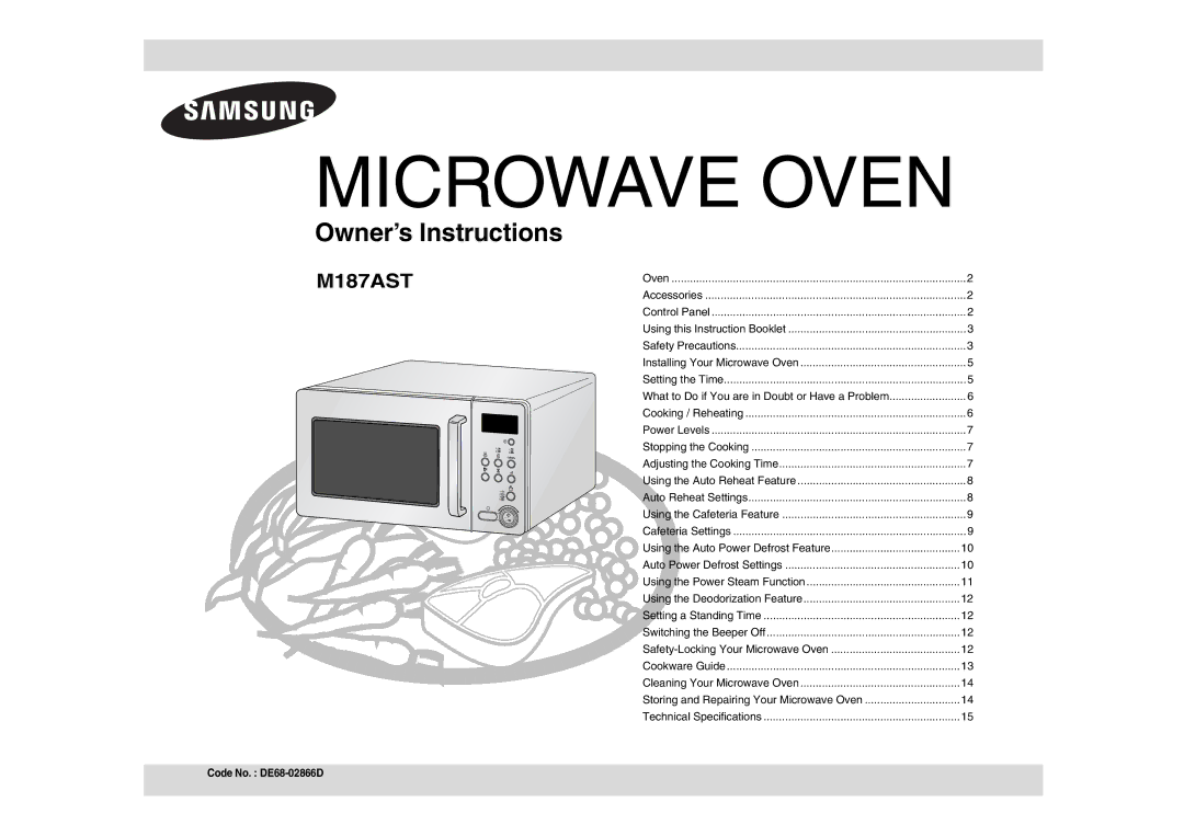 Samsung M187AST/XEG, M187AST/XEF, M187AST/XEC, M187AST/BOL, M187AST/XEE, M187AST/ELE, M187AST/XEH manual Microwave Oven 