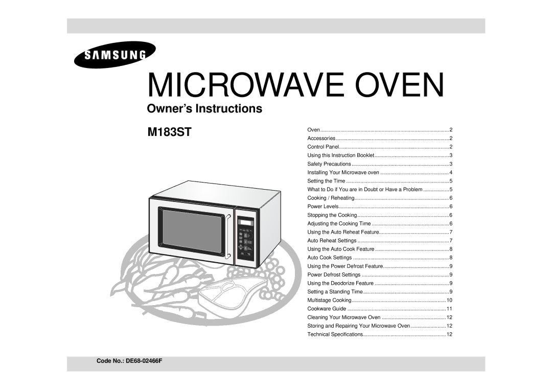 Samsung M187AST/XEG manual Microwave Oven 