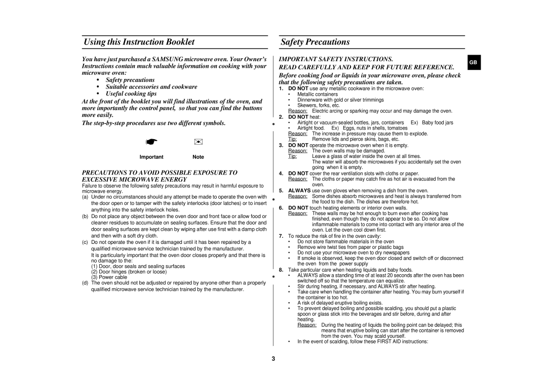 Samsung M187AST/XEG manual Using this Instruction Booklet, Safety Precautions, ImportantNote, Do not heat 