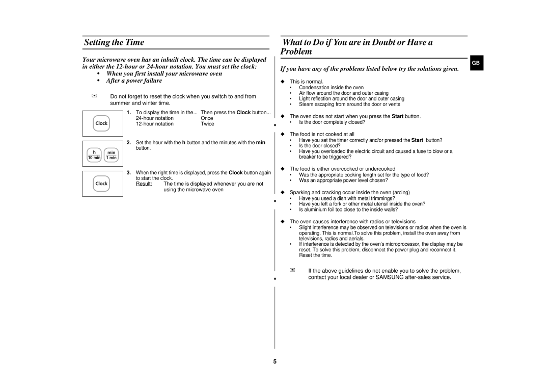 Samsung M187AST/XEG manual Setting the Time, What to Do if You are in Doubt or Have a Problem 