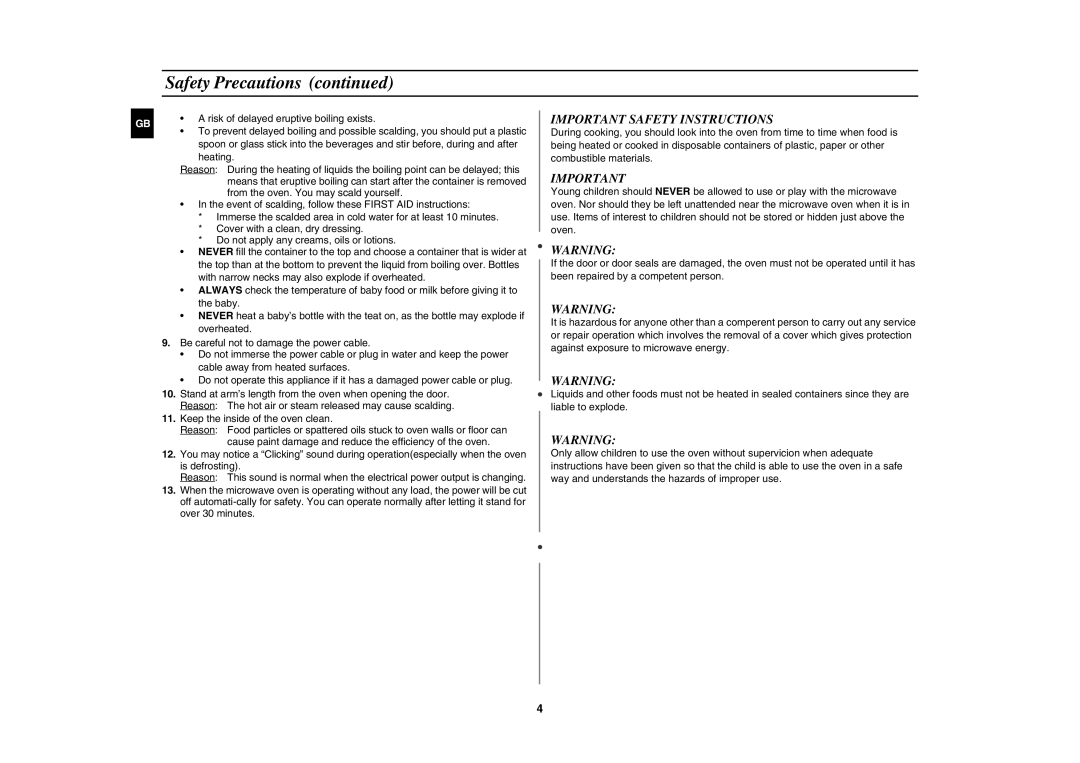 Samsung M187DN-1/SWS, M187DN-1/BOL, M187DN/BOL, M187DN/GEN, M187DN/LIB manual Important Safety Instructions 