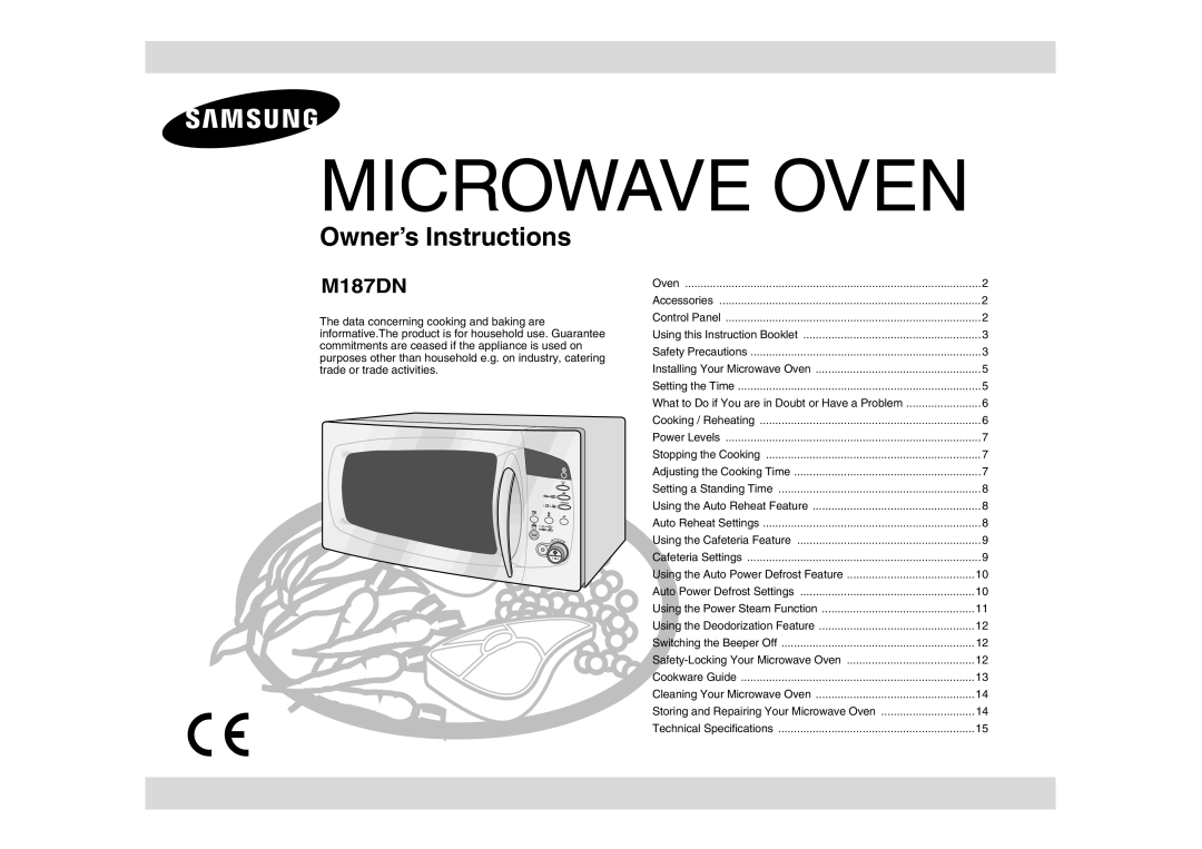 Samsung M187DN-1S/XEH manual Microwave Oven 