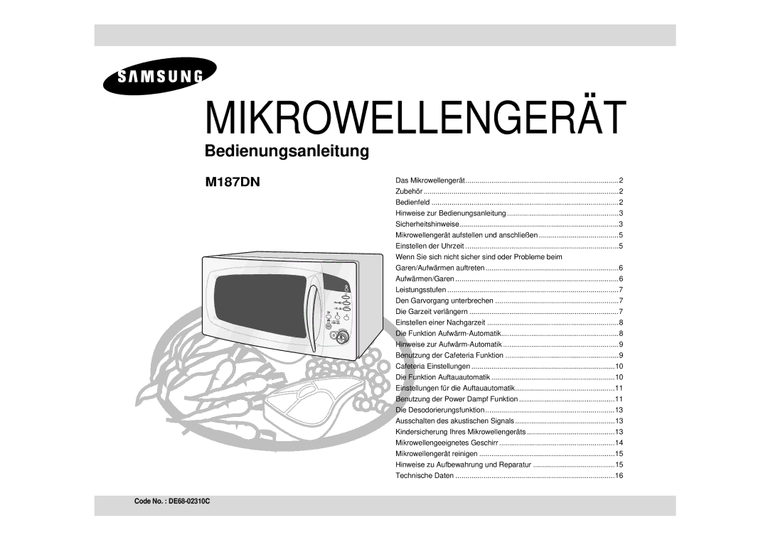 Samsung M187DN/XEG, M187DN-S/XEG manual Mikrowellengerät 