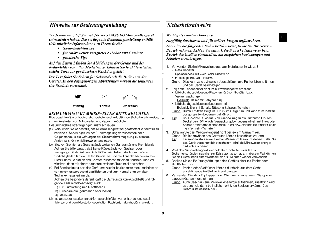 Samsung M187DN/XEG, M187DN-S/XEG manual Hinweise zur Bedienungsanleitung, Sicherheitshinweise, WichtigHinweis Umdrehen 