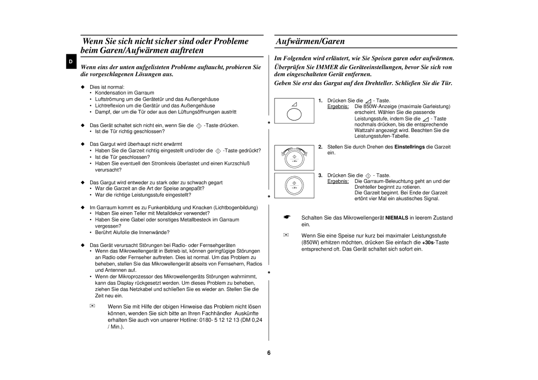 Samsung M187DN-S/XEG, M187DN/XEG manual Aufwärmen/Garen 