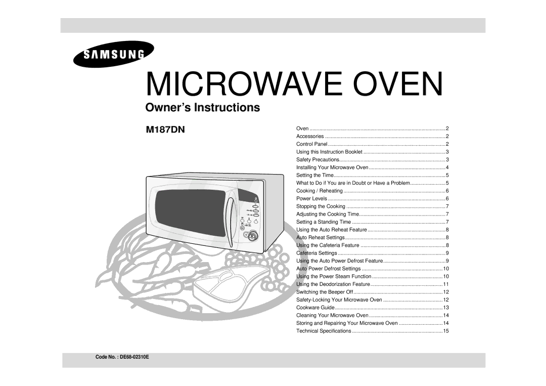 Samsung M187DN technical specifications Microwave Oven 