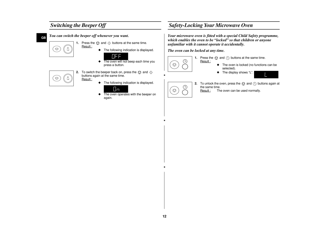 Samsung M187DN technical specifications Switching the Beeper Off, Safety-Locking Your Microwave Oven 