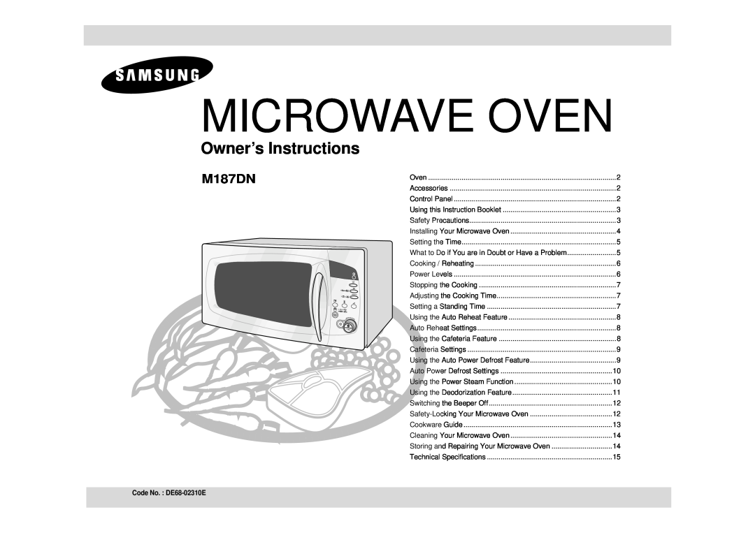 Samsung M187DN technical specifications Microwave Oven, Owner’s Instructions 