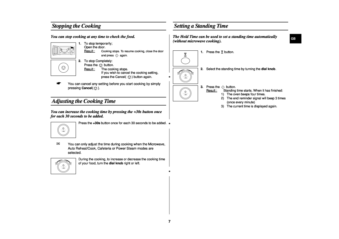 Samsung M187DN technical specifications Stopping the Cooking, Setting a Standing Time, Adjusting the Cooking Time 