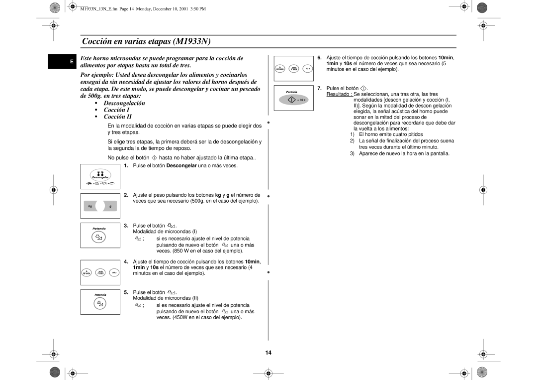 Samsung M1913/XEC, M1913-M/XEC manual Cocción en varias etapas M1933N 