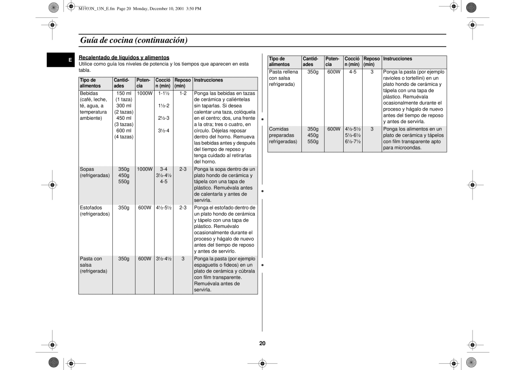 Samsung M1913/XEC, M1913-M/XEC manual Recalentado de líquidos y alimentos 