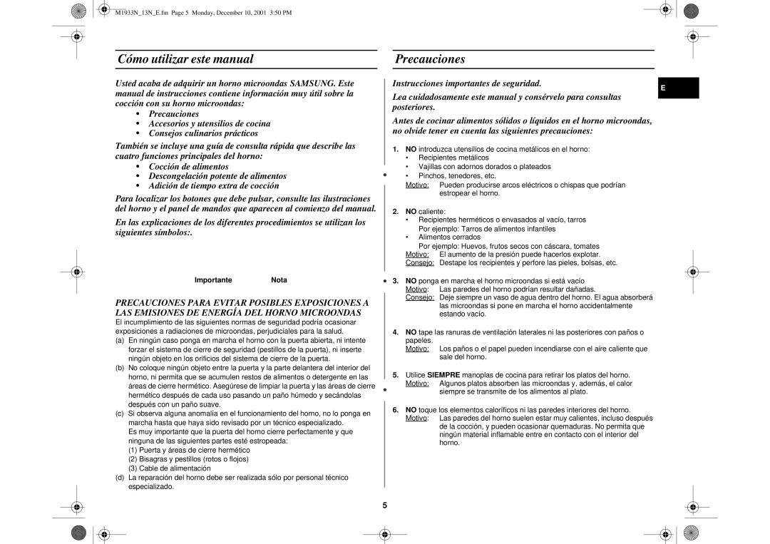 Samsung M1913-M/XEC, M1913/XEC Cómo utilizar este manual Precauciones, ImportanteNota 