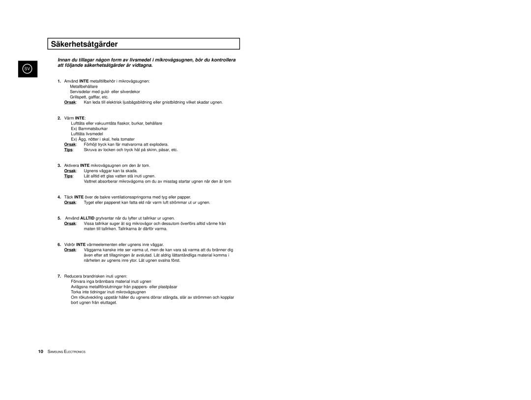 Samsung M1914, M1974 manual Säkerhetsåtgärder 