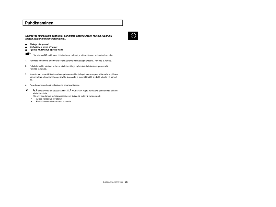 Samsung M1974, M1914 manual Puhdistaminen 