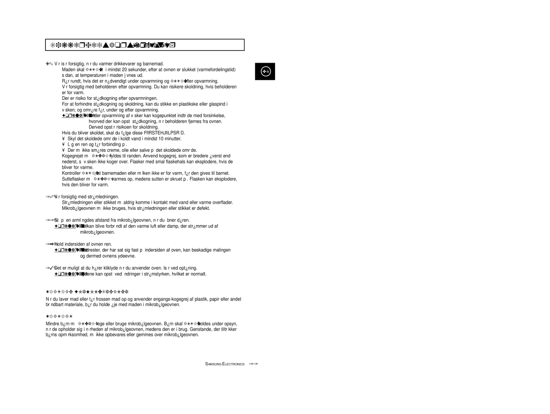 Samsung M1974, M1914 manual Sikkerhedsforskrifter fortsat, Vigtige Forholdsregler 